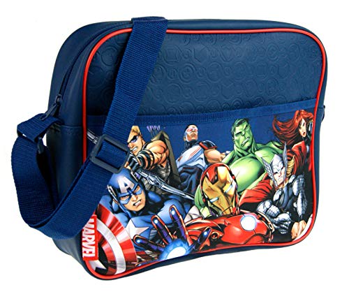 Marvel Avengers Messenger Bag mit allen Charakteren Große Umhängetasche Schulrucksack für Marvel Super-Fans Kurier Buch Tasche Back to School oder Collage, navy, Einheitsgröße von Marvel