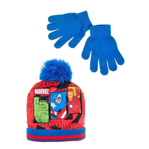 Marvel Avengers Mütze und Handschuhe für Jungen, Winterset für Jungen, Avengers Mütze und Handschuhe, Winteraccessoires für Kinder – Blau von Marvel