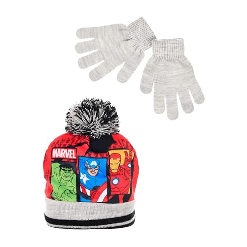 Marvel Avengers Mütze und Handschuhe für Jungen, Winterset für Jungen, Avengers Mütze und Handschuhe, Winteraccessoires für Kinder – Rot von Marvel