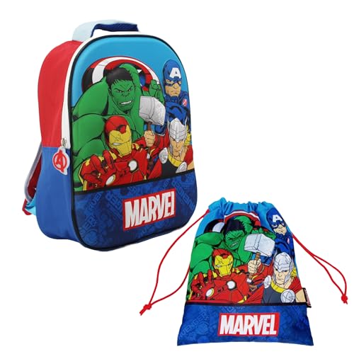 Marvel Avengers Rucksack und Turnbeutel für Jungen, Design Captain America Hulk Iron Man Thor Kinderschulrucksack, Reiserucksack, Kindergeschenk von Marvel