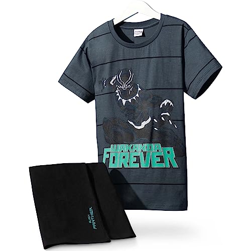 Marvel Avengers Schlafanzug Jungen Set, Baumwoll-Shirt und Shorts Set, Schlafanzãge fãr Jungen, Schwarzer Panther, Alter 9 bis 10 Jahre, Kinder Geschenke von Marvel