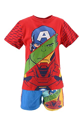 Marvel Avengers Schlafanzug für Jungen, T-Shirt und Shorts Set Jungen, Weiche Baumwolle, Hulk Iron Man Captain America Design, Größe 10 Jahre - Rot von Marvel