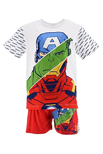 Marvel Avengers Schlafanzug für Jungen, T-Shirt und Shorts Set Jungen, Weiche Baumwolle, Hulk Iron Man Captain America Design, Größe 4 Jahre - Weiß von Marvel