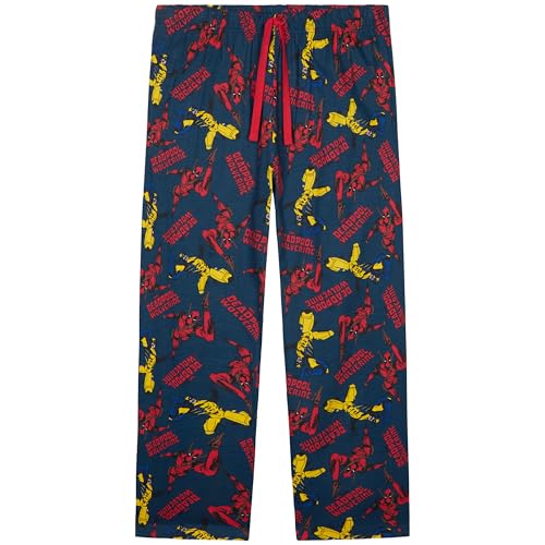 Marvel Avengers Schlafanzughose Herren lang, bequeme Pyjama Hosen - Geschenke für Männer & Teenager (Mehrfarbig Deadpool Wolverine, XL) von Marvel