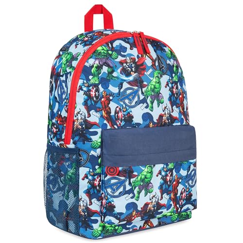 Marvel Rucksack, Schulrucksack mit gepolsterte Gurten & Mesh-Seitentaschen - Geschenke für Jungs (Blau) von Marvel