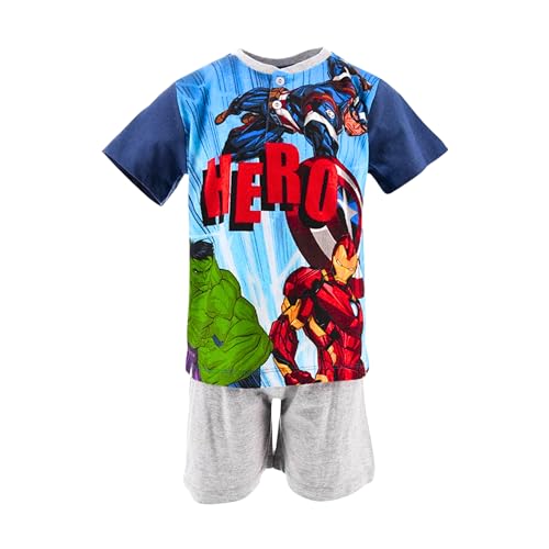 Marvel Avengers T-Shirt und Shorts für Jungen, Schlafanzug aus Weicher Baumwolle, 2-Teiliges Set für Jungen, Captain America Hulk Iron Man Design, Größen 3 bis 8 Jahre (Grau, 4 Jahre) von Marvel