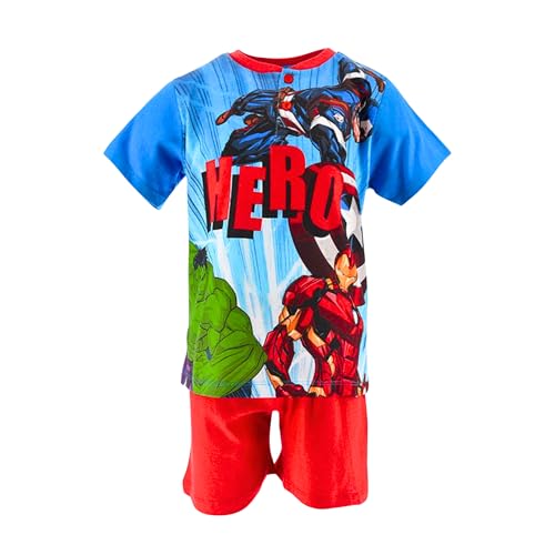 Marvel Avengers T-Shirt und Shorts für Jungen, Schlafanzug aus Weicher Baumwolle, 2-Teiliges Set für Jungen, Captain America Hulk Iron Man Design, Größen 3 bis 8 Jahre (Rot, 6 Jahre) von Marvel