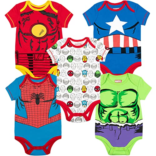 Marvel Baby Boys' 5 Pack Onesies - The Hulk, Spiderman, Iron Man and Captain America (0-3 Months) von Marvel