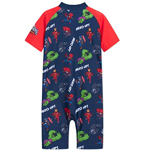 Marvel Badeanzug Kinder Jungen Spiderman Avengers Schwimmanzug Jungen Badeanzug Einteiler Kurzarm Bademode Badebekleidung Sommerkleidung Kinder 3-10 Jahre (Rot/Marineblau Avengers, 3-4 Jahre) von Marvel