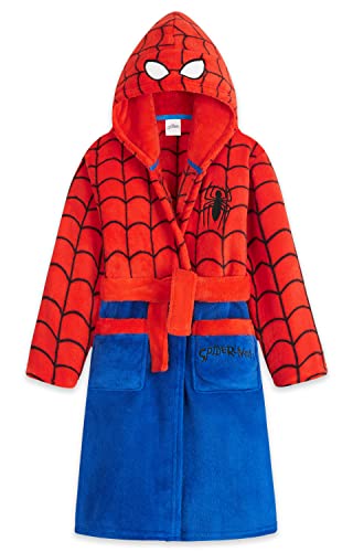 Marvel Bademantel Kinder Jungen Fleece, Spiderman Morgenmantel Kinder mit Kapuze (Rot/Blau, 5-6 Jahre) von Marvel