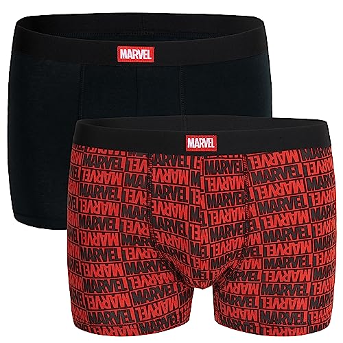 Marvel Boxershorts Herren 2er Pack S-3XL Herren Unterhosen Unterwäsche Männer und Teenager Boxer Baumwolle (Rot/Schwarz, 2XL) von Marvel