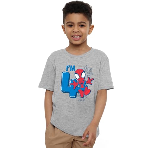 Marvel Boy's Spiderman Cute Spidey Birthday 4 Unisex Kids T-Shirt, Athletic Heather, 3-4 Jahre von Marvel