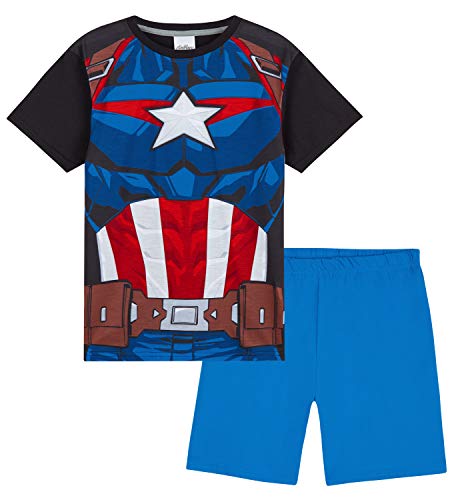 Marvel Schlafanzug Jungen, Pyjama Set T-Shirt mit Rundhalsausschnitt und Kurzer Schlafhose Pyjama Shorts - Geschenke für Jungs (Blau Captain America, 11-12 Jahre) von Marvel