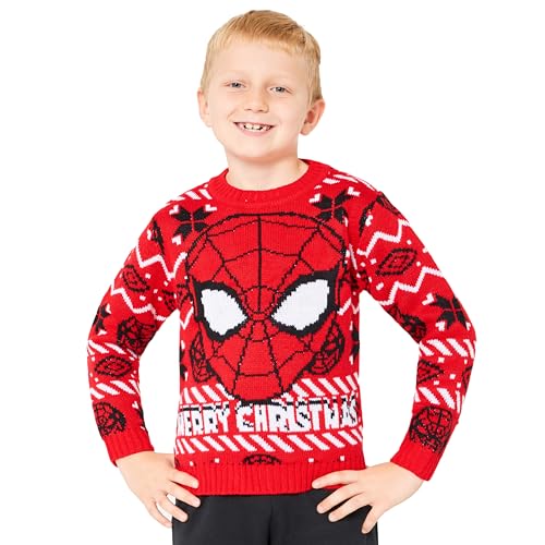 Marvel Christmas Pullover Jungen, Spiderman Weihnachts Sweatshirt Jungen Kinder 4-12 Jahre Jungs (Rot, 5-6 Jahre) von Marvel