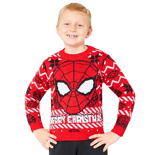 Marvel Christmas Pullover Jungen, Spiderman Weihnachts Sweatshirt Jungen Kinder 4-12 Jahre Jungs (Rot, 7-8 Jahre) von Marvel