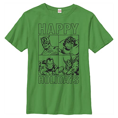 Marvel Classic Happy Holidays Avenger Box Up Boys T-Shirt, Kelly Green, X-Small von Marvel