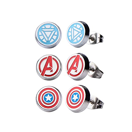 Marvel Comics Unisex Avengers Offiziell lizenziertes Logo Pack Edelstahl Runde Ohrstecker Einheitsgröße Emaille, Einheitsgröße, Emaille, Kein Stein von INOX