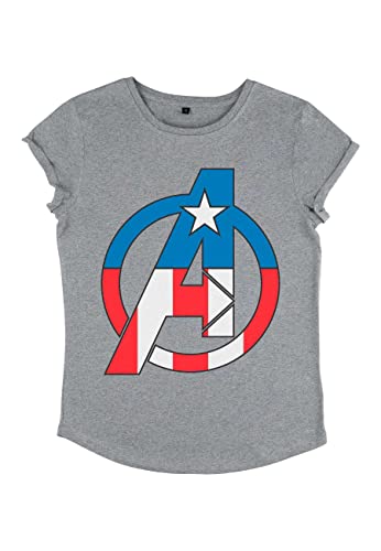 Marvel Damen Avengers Classic Avenger Captian America Women's Rolled Sleeve T-shirt, Melange Grey, M von Marvel