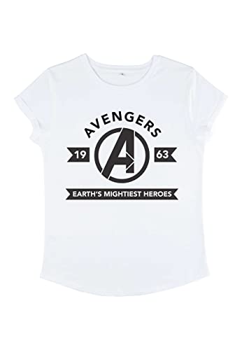 Marvel Damen Avengers Classic Avengers Flag Icon Women's Rolled Sleeve T-shirt, Weiß, L von Marvel