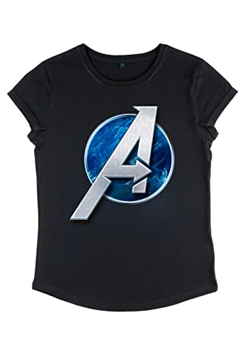 Marvel Damen Avengers Classic Avengers Game Circle Logo Women's Rolled Sleeve T-shirt, Schwarz, XL von Marvel