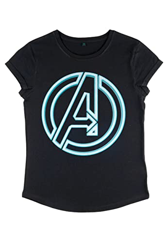 Marvel Damen Avengers Classic Avengers Glow Icon Women's Rolled Sleeve T-shirt, Schwarz, M von Marvel