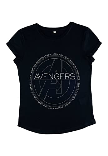 Marvel Damen Avengers Classic Avengers Names Women's Rolled Sleeve T-shirt, Navy Blue, M von Marvel