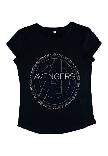 Marvel Damen Avengers Classic Avengers Names Women's Rolled Sleeve T-shirt, Navy Blue, S von Marvel