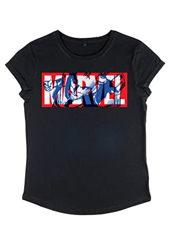 Marvel Damen Avengers Classic Cap Marvel Women's Rolled Sleeve T-shirt, Schwarz, S von Marvel