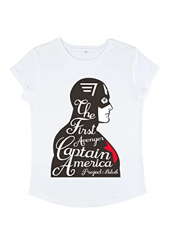 Marvel Damen Avengers Classic First Avenger Women's Rolled Sleeve T-shirt, Weiß, L von Marvel