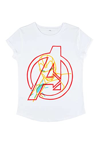 Marvel Damen Avengers Classic Ironman Avengers Women's Rolled Sleeve T-shirt, Weiß, S von Marvel