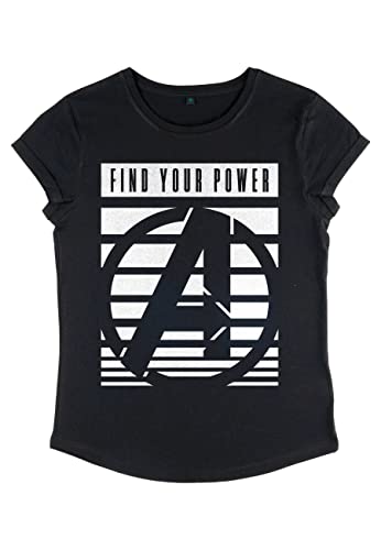 Marvel Damen Avengers Classic Panther Power Avenger Women's Rolled Sleeve T-shirt, Schwarz, M von Marvel