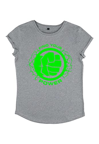 Marvel Damen Avengers Classic Power Of Hulk Women's Rolled Sleeve T-shirt, Melange Grey, XL von Marvel