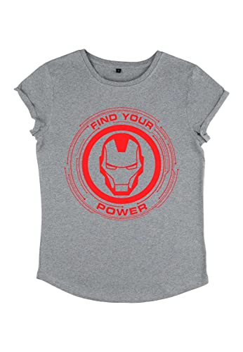 Marvel Damen Avengers Classic Power Of Iron Man Women's Rolled Sleeve T-shirt, Melange Grey, XL von Marvel