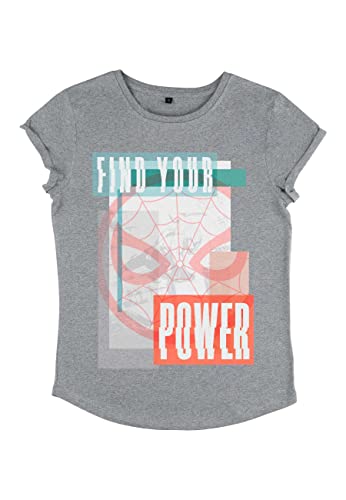 Marvel Damen Avengers Classic Spider Power Women's Rolled Sleeve T-shirt, Melange Grey, M von Marvel