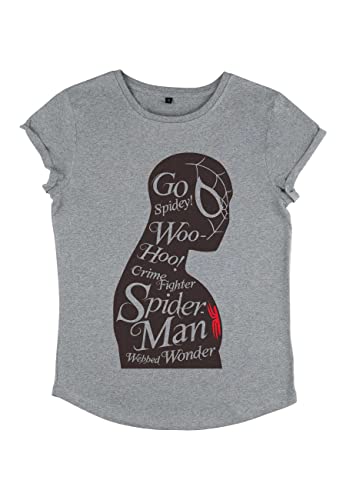 Marvel Damen Avengers Classic Spiderman Silhouette Women's Rolled Sleeve T-shirt, Melange Grey, L von Marvel