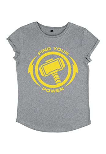Marvel Damen Avengers Classic Thor Power Women's Rolled Sleeve T-shirt, Melange Grey, L von Marvel