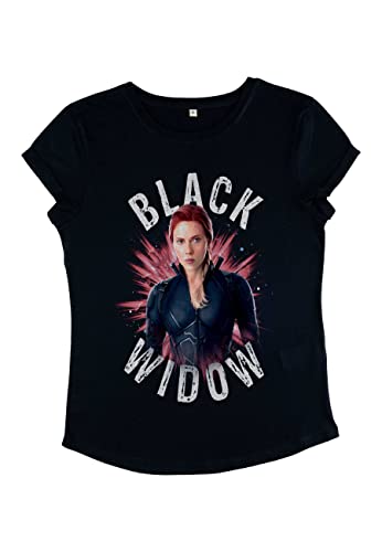 Marvel Damen Avengers: Endgame Black Widow Burst Women's Rolled Sleeve T-shirt, Navy Blue, M von Marvel