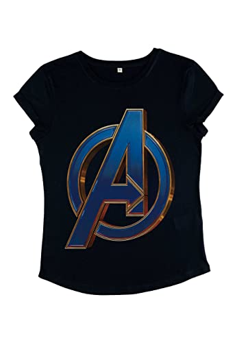 Marvel Damen Avengers: Endgame Blue Logo Women's Rolled Sleeve T-shirt, Navy Blue, S von Marvel