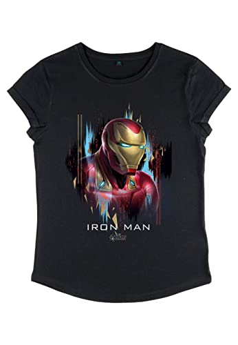 Marvel Damen Avengers: Endgame Ironman Portrait Women's Rolled Sleeve T-shirt, Schwarz, S von Marvel