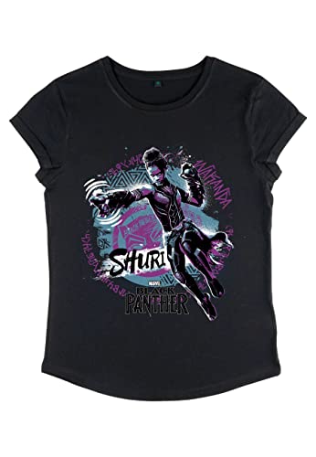 Marvel Damen Black Panther Shuri Jump Night Women's Rolled Sleeve T-shirt, Schwarz, L von Marvel
