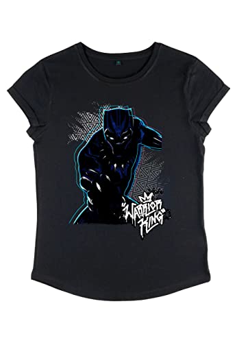 Marvel Damen Black Panther Warrior Prince Women's Rolled Sleeve T-shirt, Schwarz, M von Marvel
