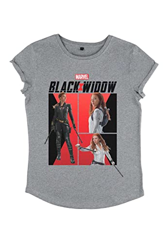 Marvel Damen Black Widow Black Widow Comic Women's Rolled Sleeve T-shirt, Melange Grey, M von Marvel