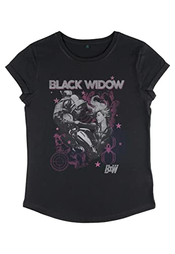 Marvel Black Widow - BW Poster Women's Rolled-sleeve Black L von Marvel