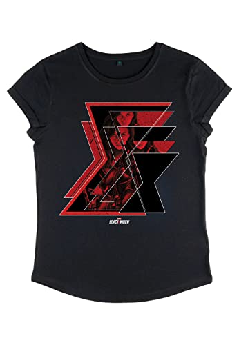 Marvel Damen Black Widow Multiple Logos Women's Rolled Sleeve T-shirt, Schwarz, L von Marvel