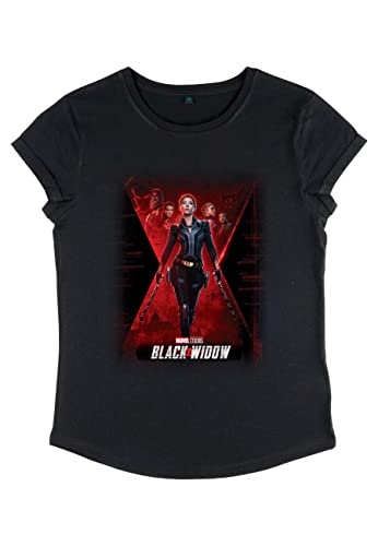 Marvel Damen Black Widow Official Poster Women's Rolled Sleeve T-shirt, Schwarz, M von Marvel