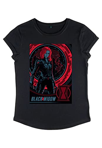 Marvel Damen Black Widow Widow Globe Women's Rolled Sleeve T-shirt, Schwarz, L von Marvel
