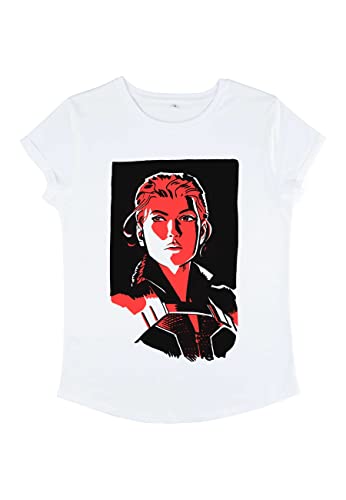 Marvel Damen Black Widow Widow Portrait Women's Rolled Sleeve T-shirt, Weiß, S von Marvel