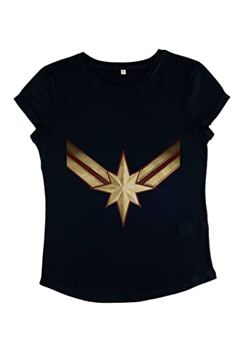 Marvel Damen Captain Marvel Marvel Costume Symbol Women's Rolled Sleeve T-shirt, Navy Blue, XL von Marvel