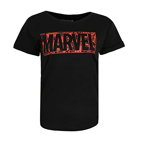 Marvel Damen Comic Logo T-Shirt, Schwarz (Schwarz Schwarz), M von Marvel