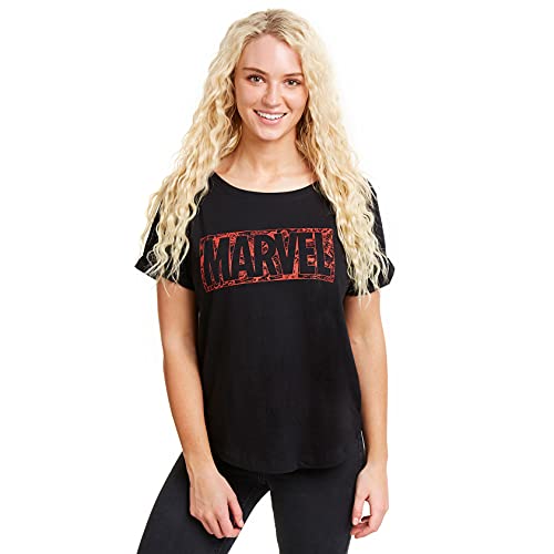 Marvel Damen Comic Logo T Shirt, Schwarz (Schwarz Schwarz), S EU von Marvel